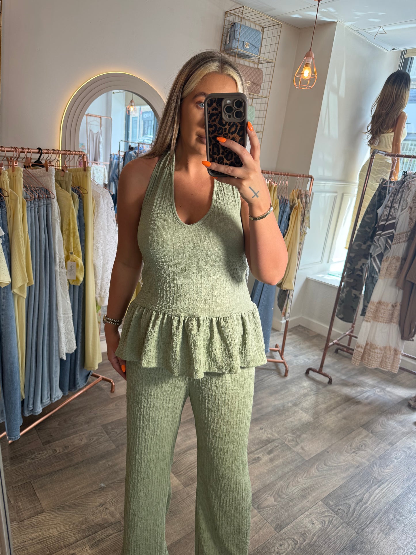 Khaki Halter Neck Frill Set