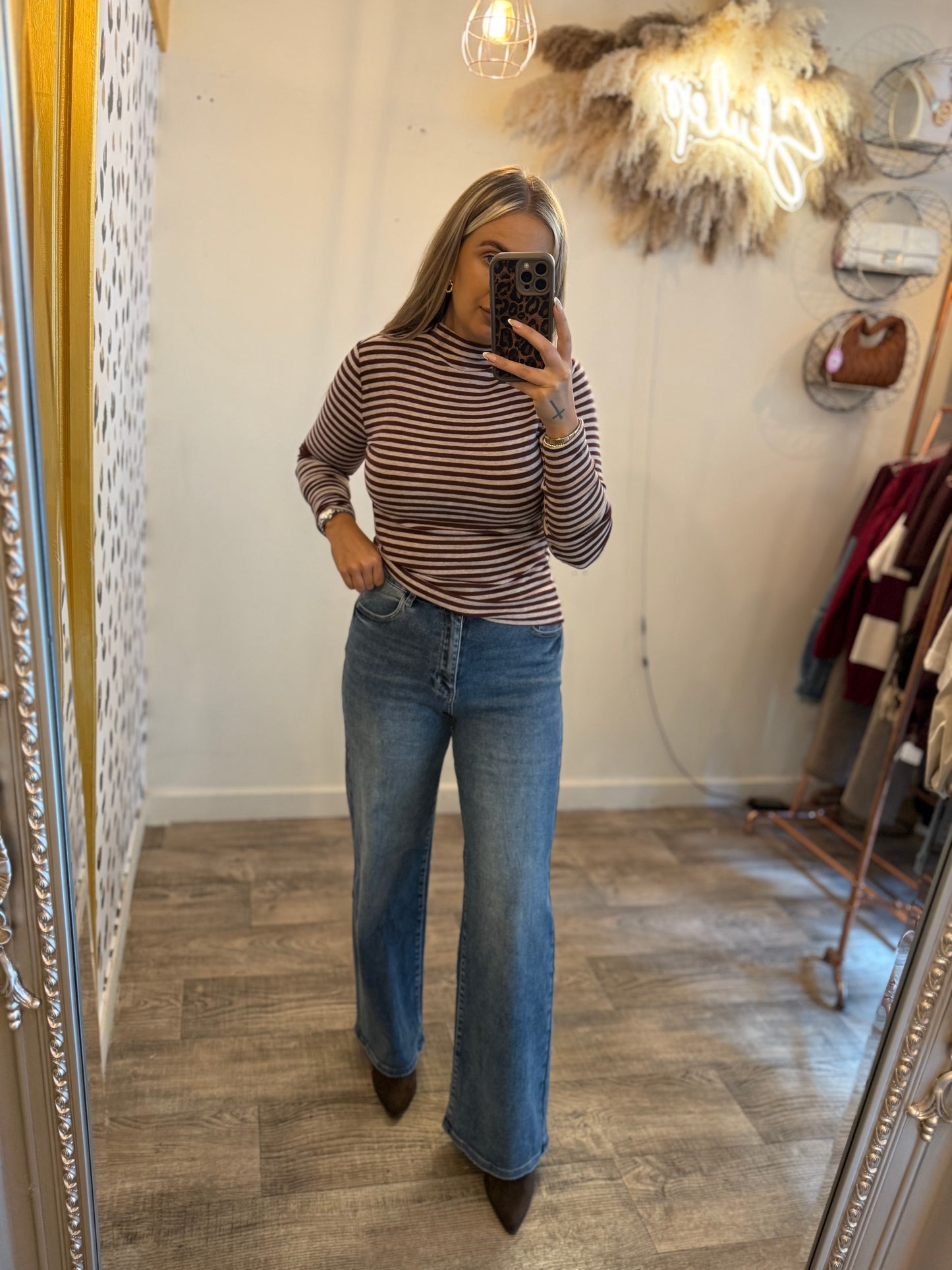 Stripe Brown & Nude Top