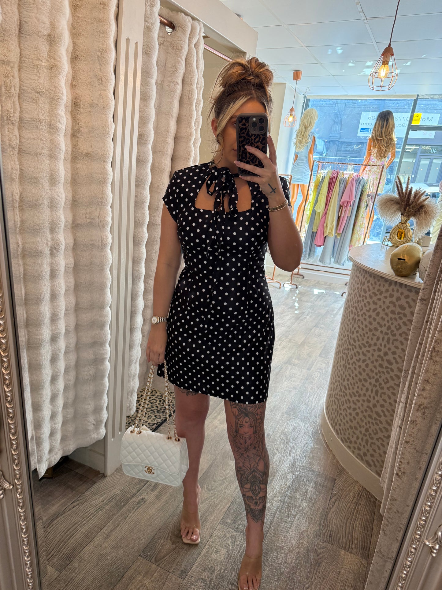 Black Polka Dot Neck Tye Dress