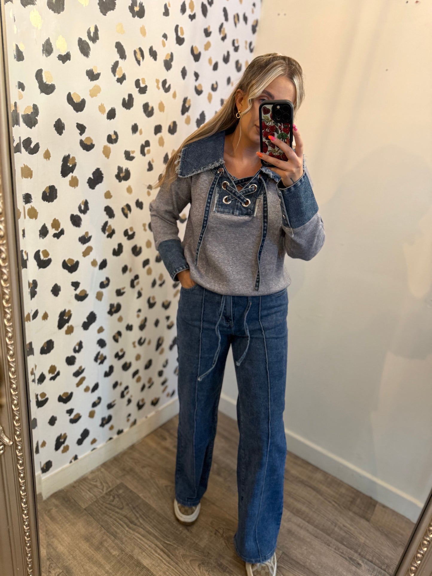 Denim lace up jumpers 3 colours