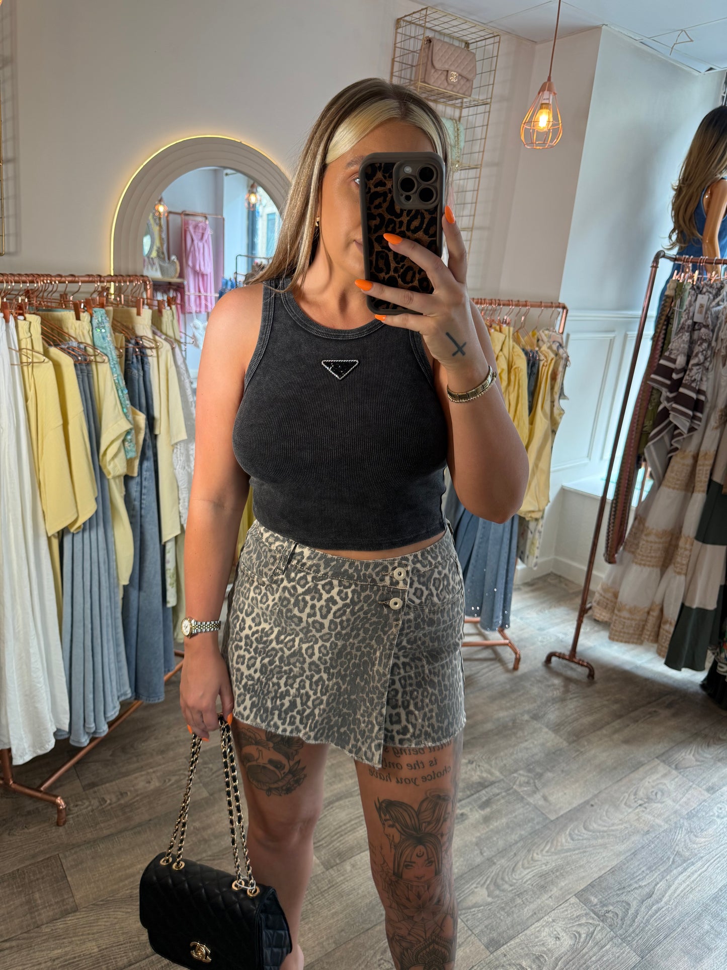 Leopard Denim Skort