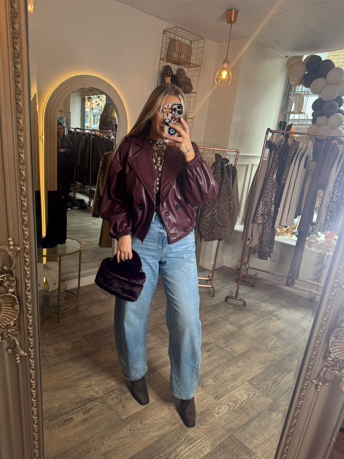 Burgundy PU Leather Crop Mac