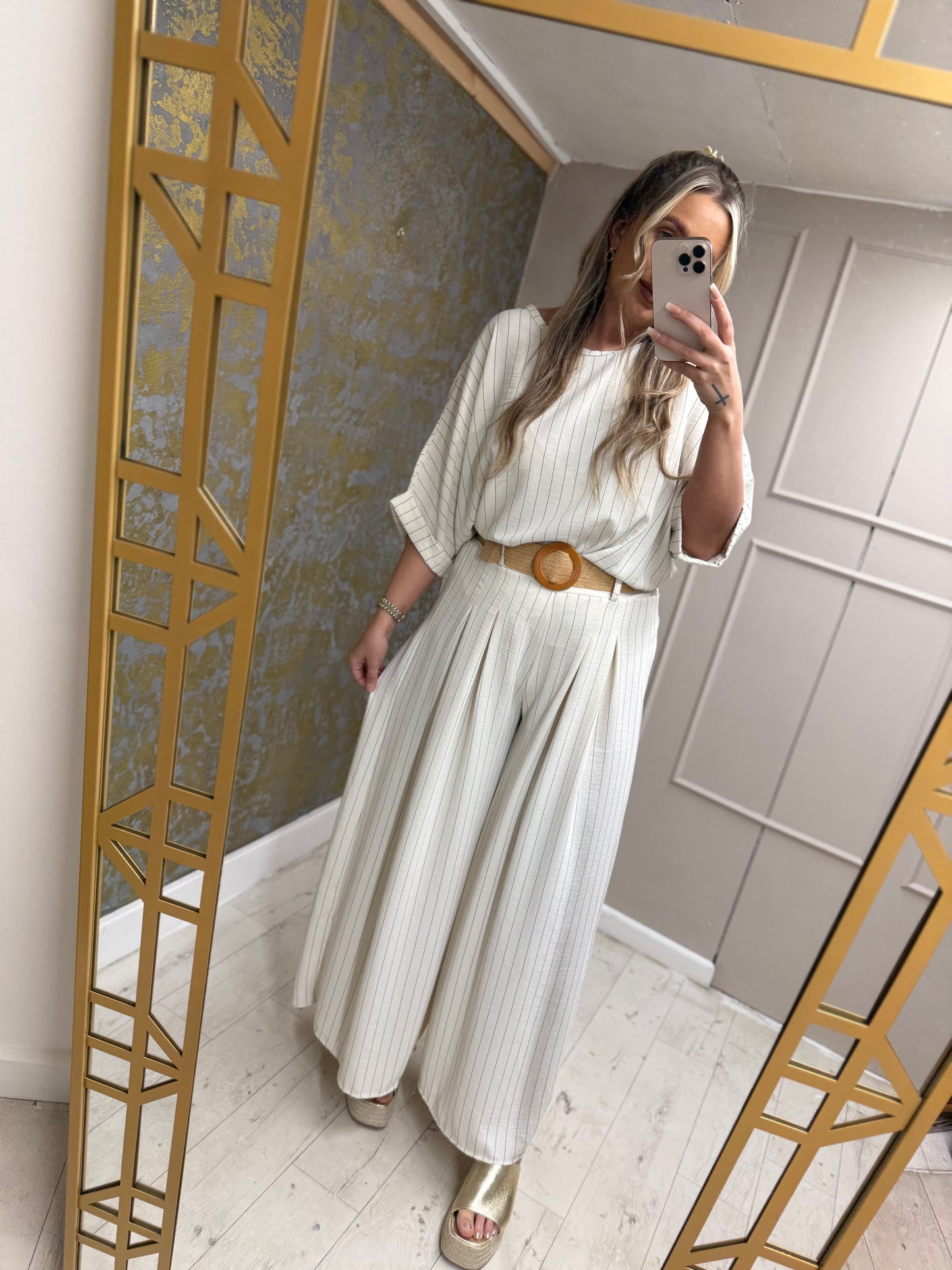 Stripe Pant Set with Belt 2 Colours