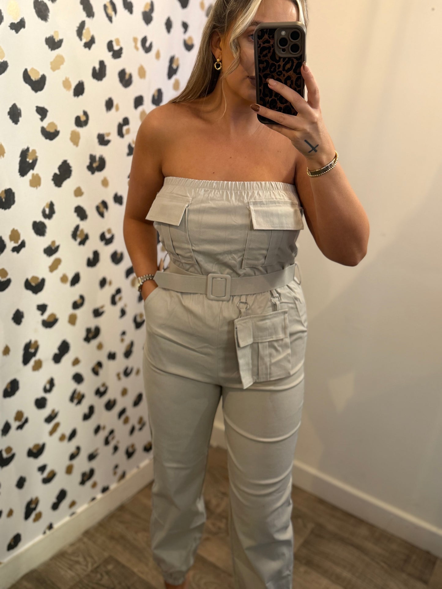 Beige Cargo Jumpsuit