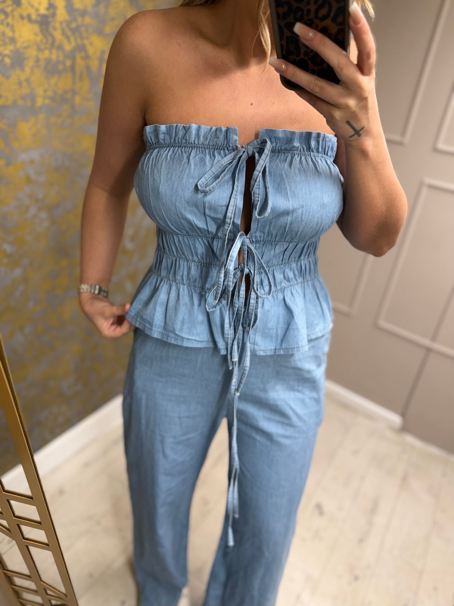 Denim Boobtube Bowtye Set