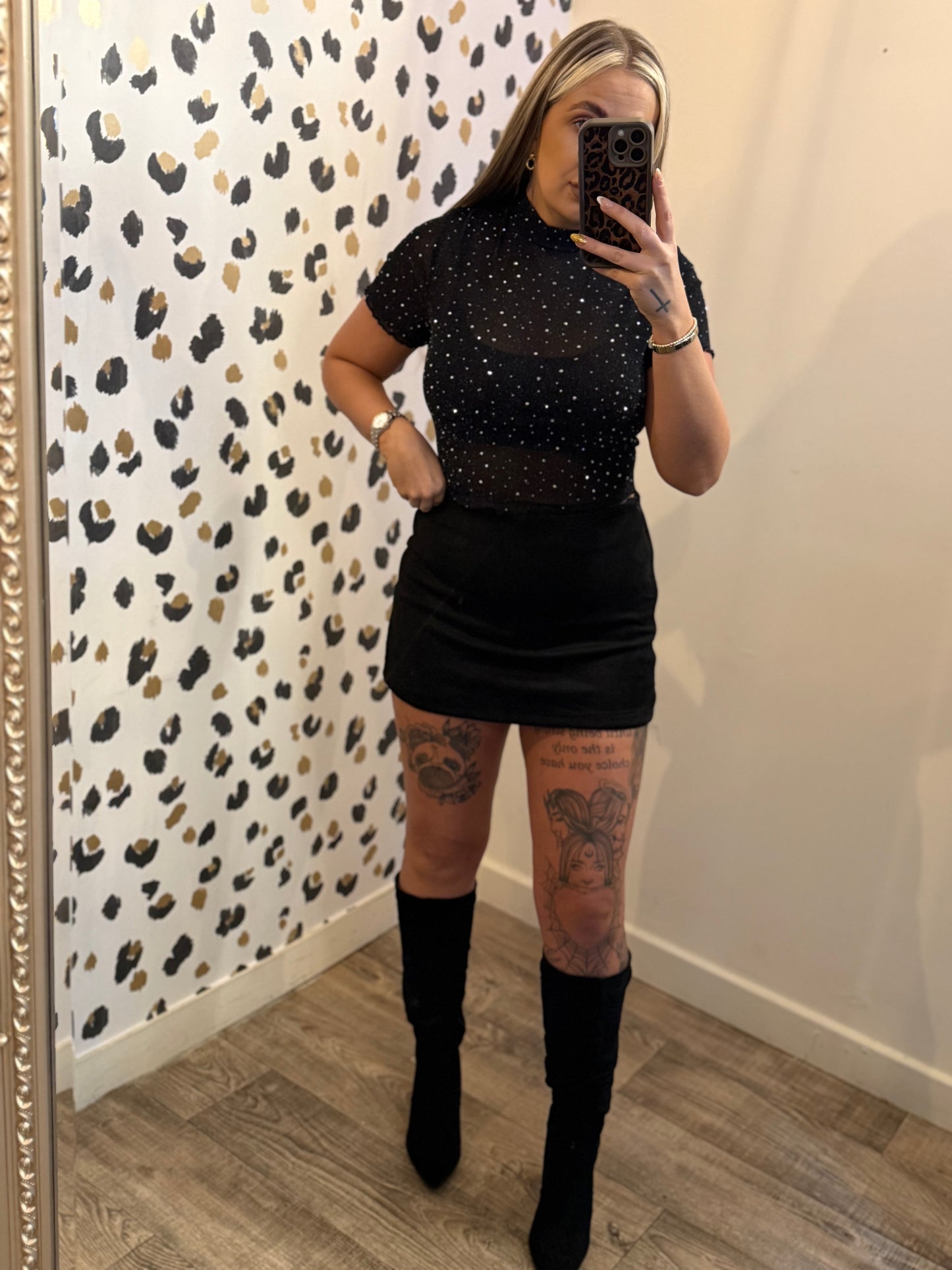 Black Bling Mesh Top