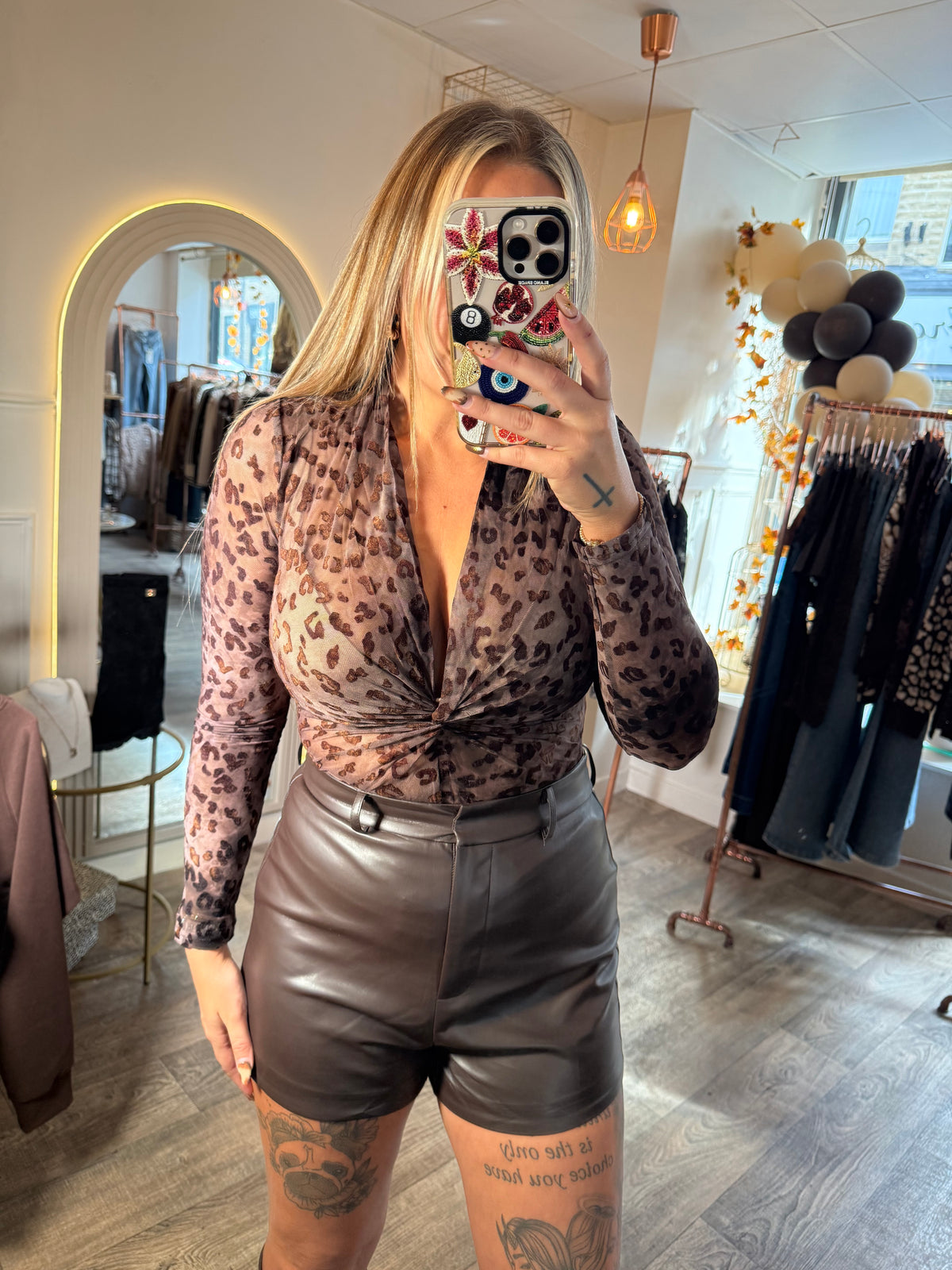Leopard mesh velvet bodysuit