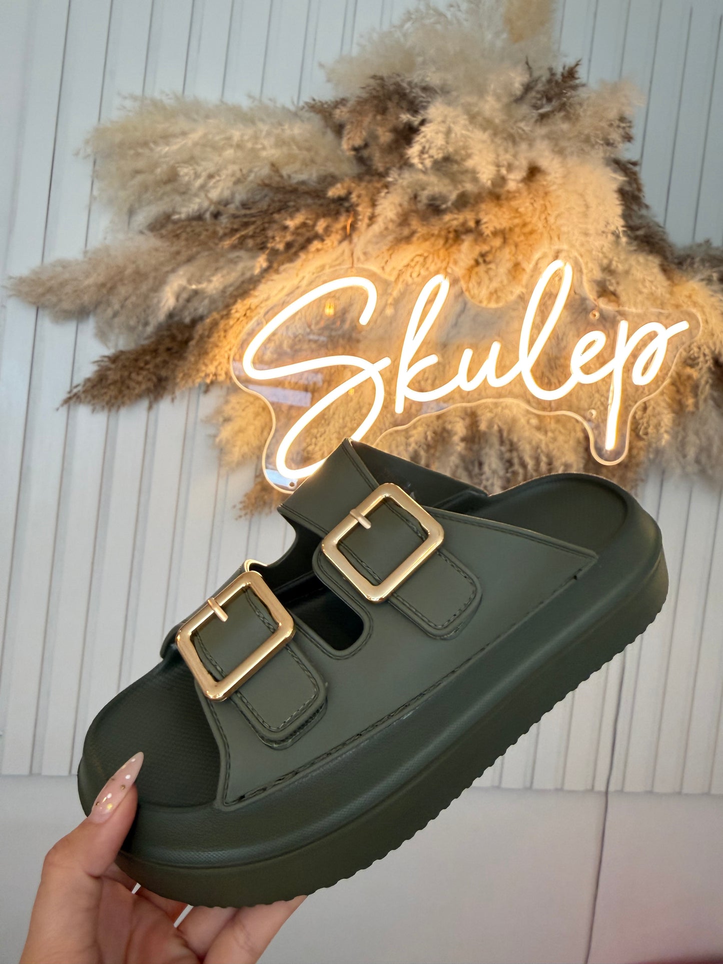 Khaki /Gold Chunky Sandals
