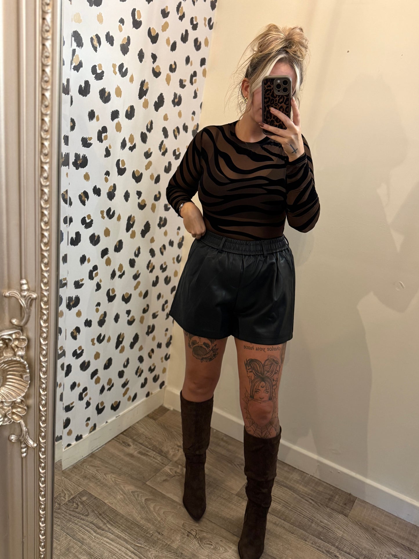 Brown Mesh Tiger Bodysuit