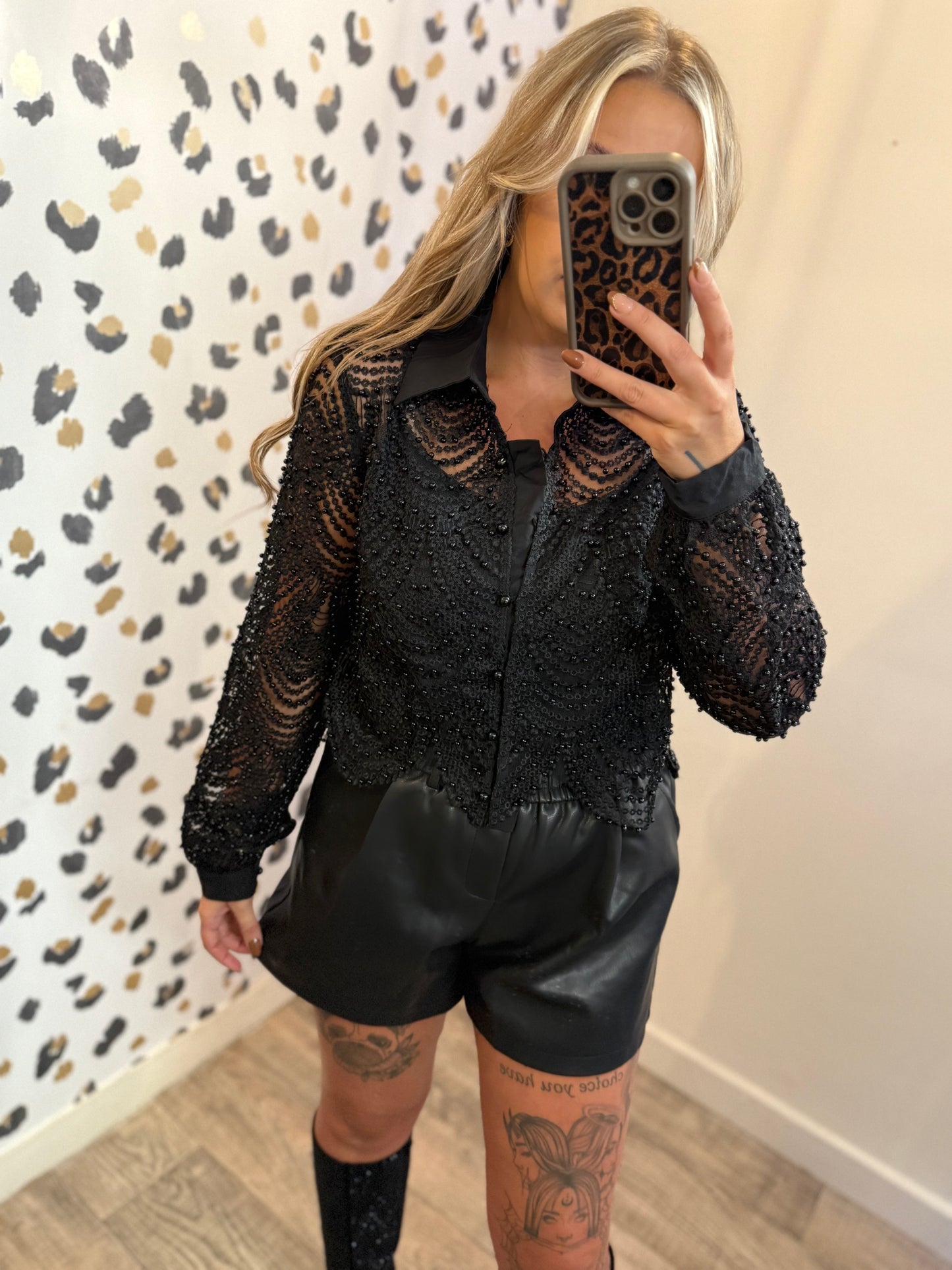 Black Lace Beaded Shirt