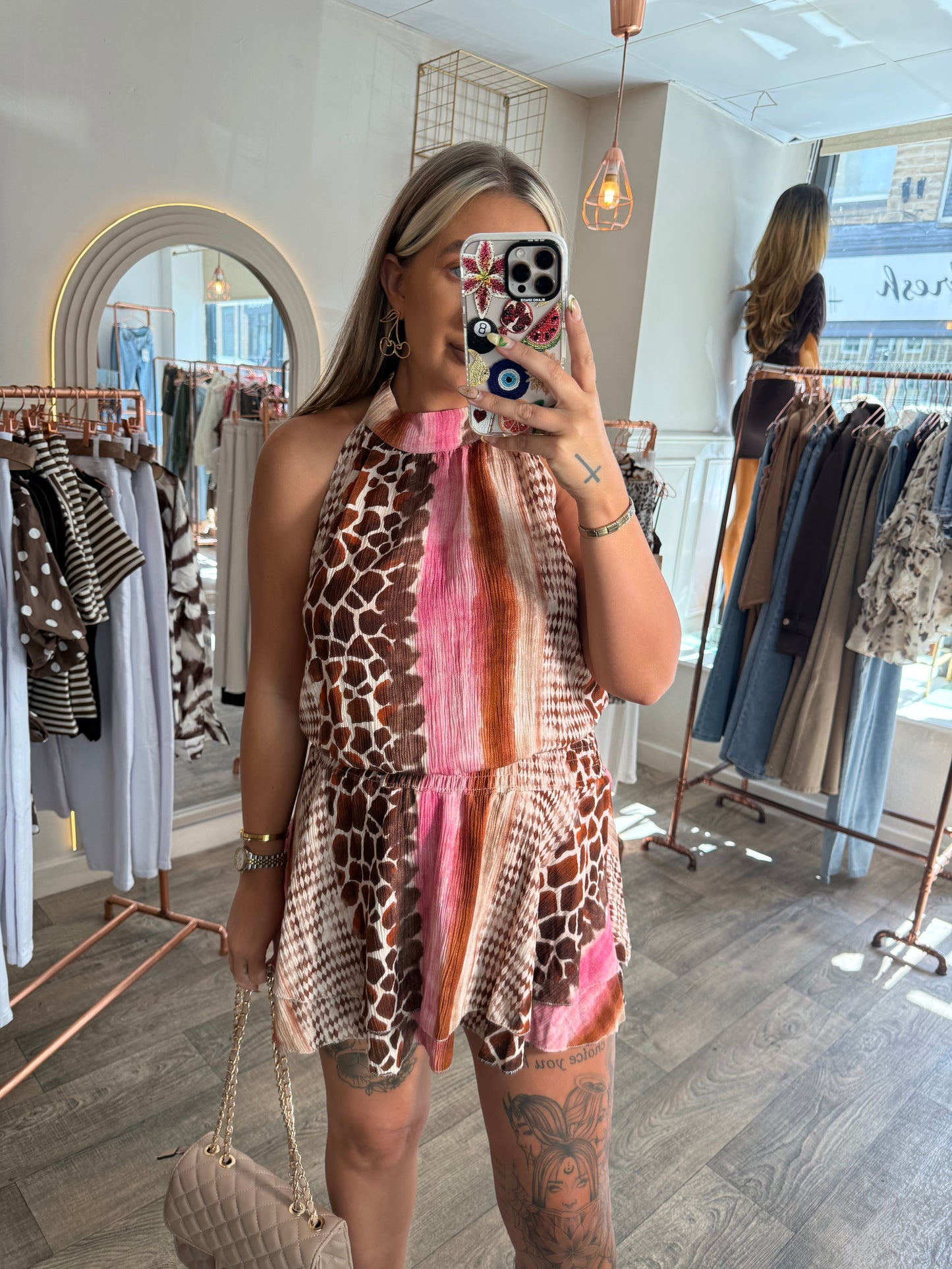 Giraffe Print Halter Neck Dress