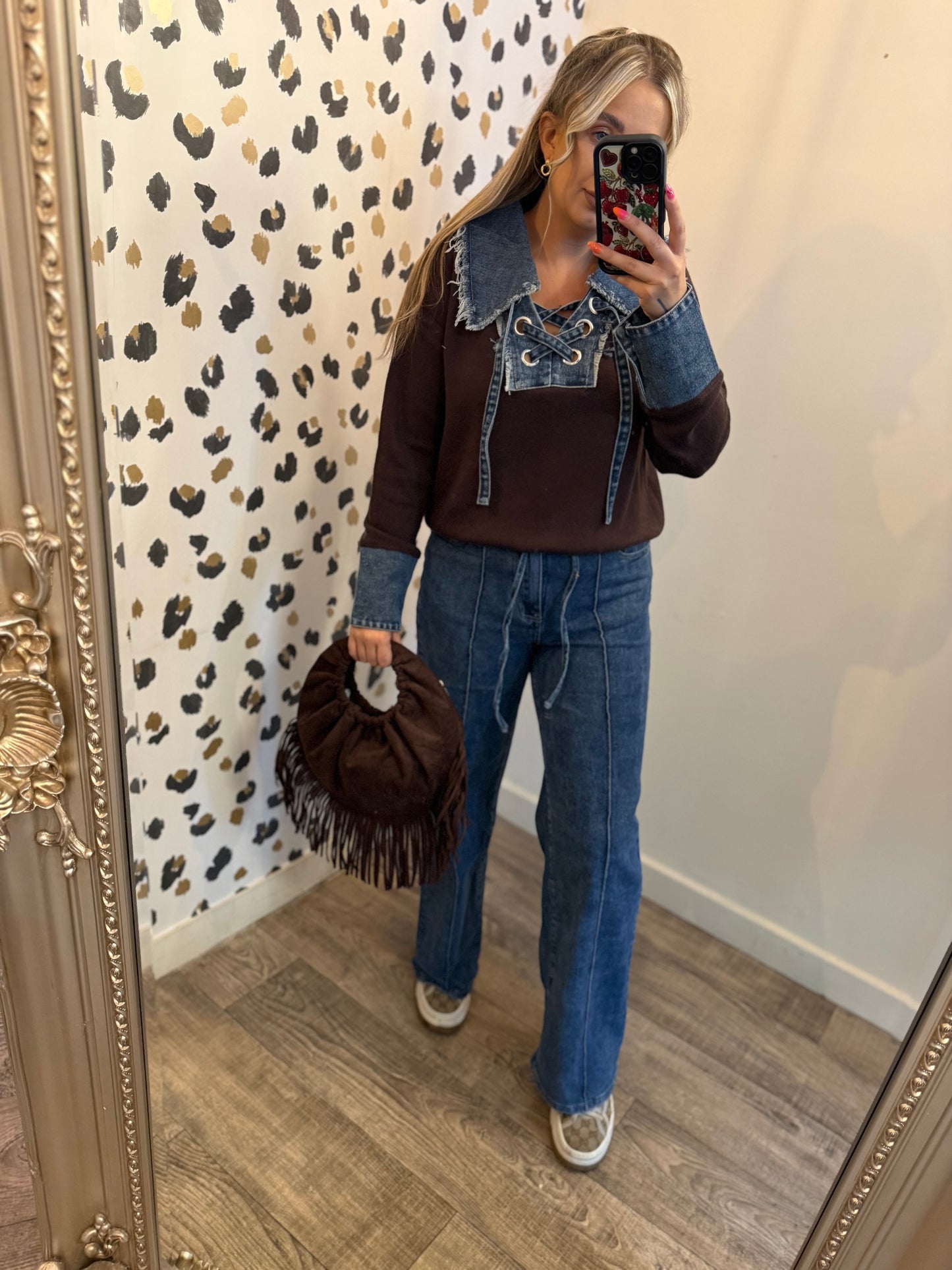 Denim lace up jumpers 3 colours