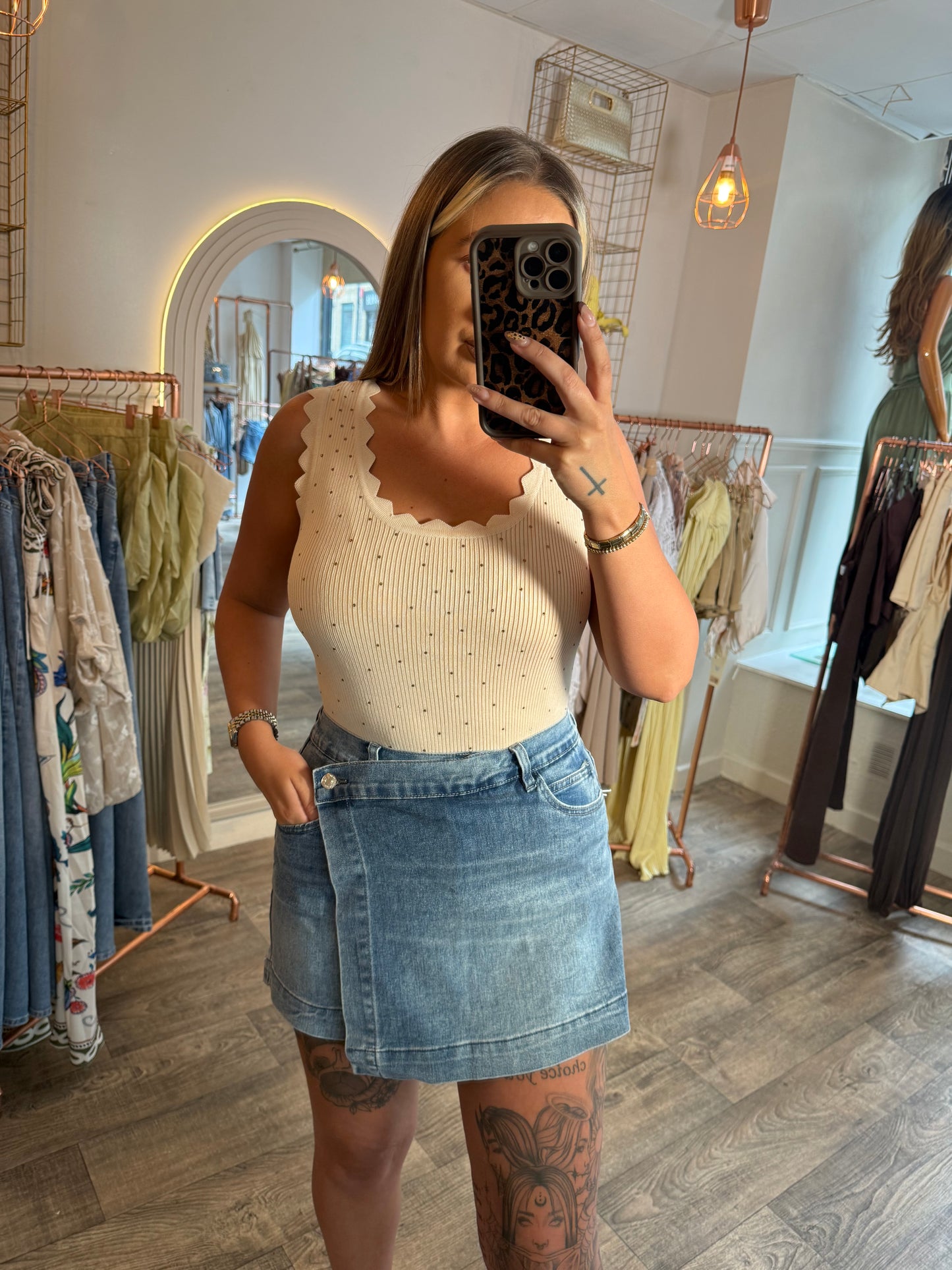 Beige Bling Scollop Vest