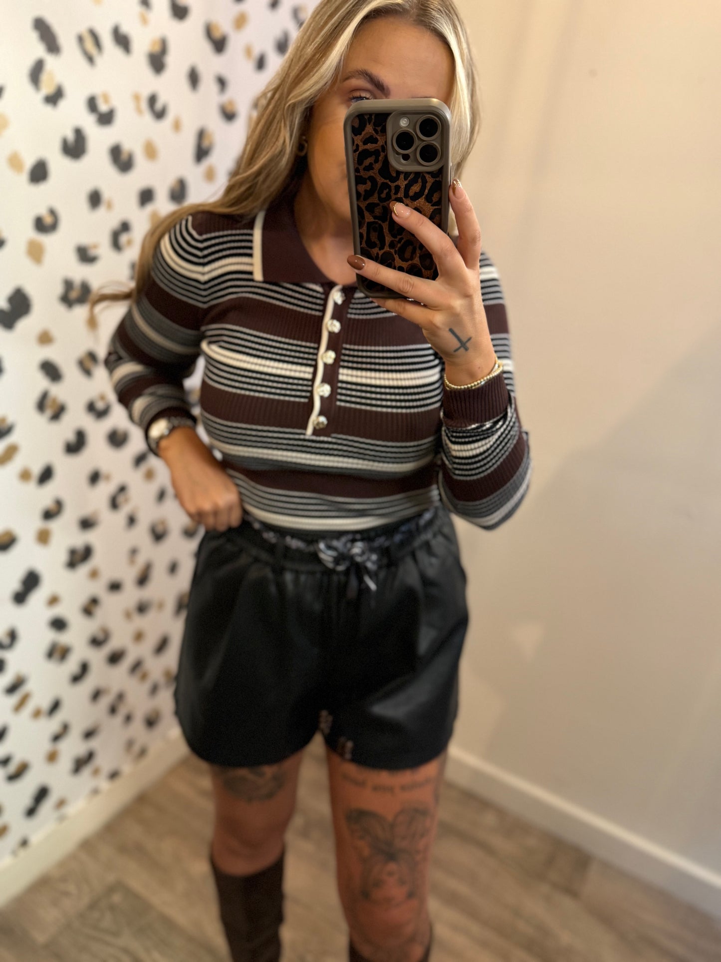 Black Pu Leather Belted Shorts