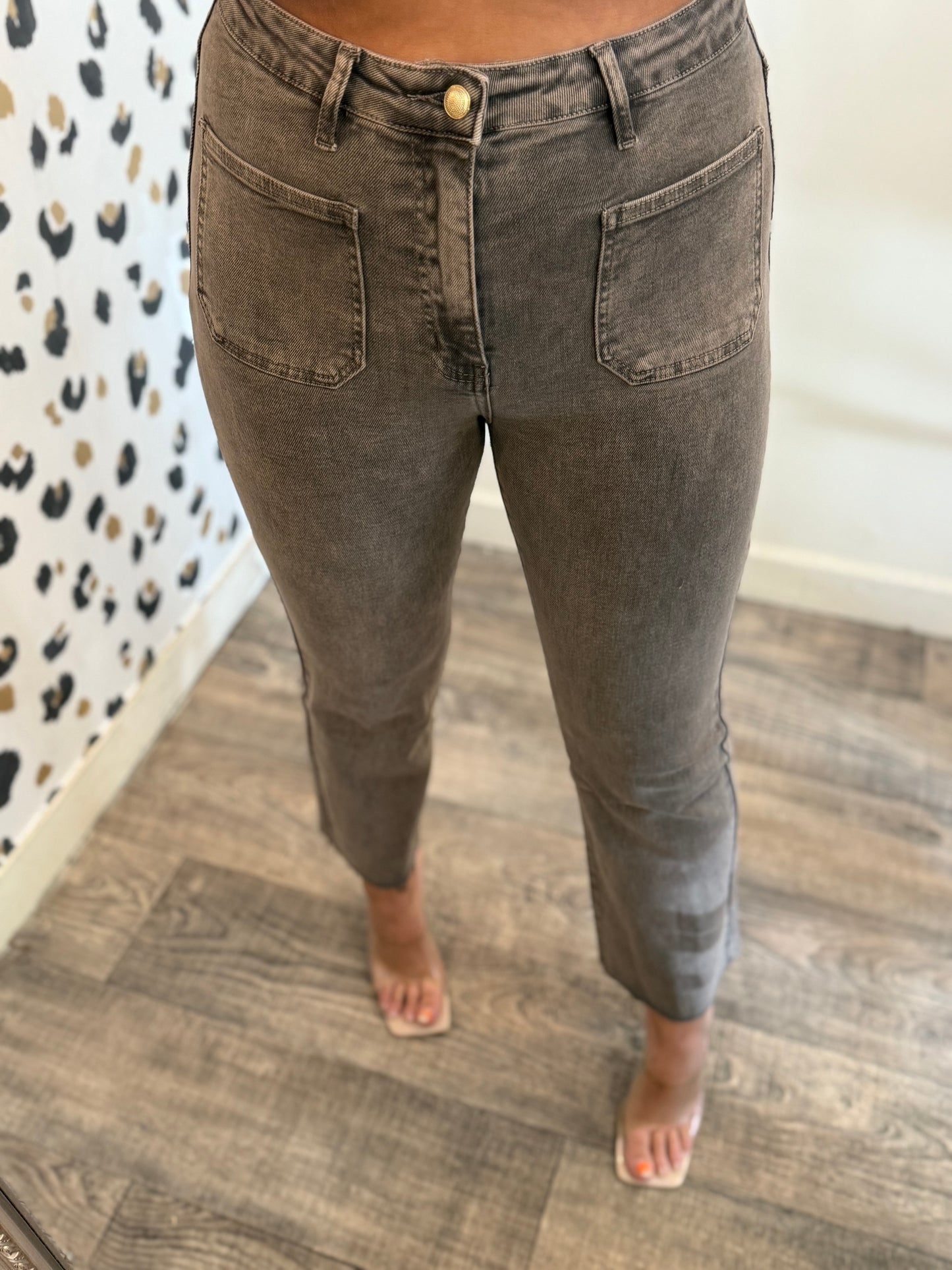 Brown Washed Cropped Stretch Jeans