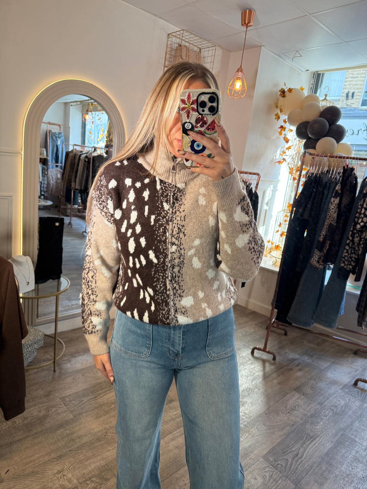 Leopard zip up jumper