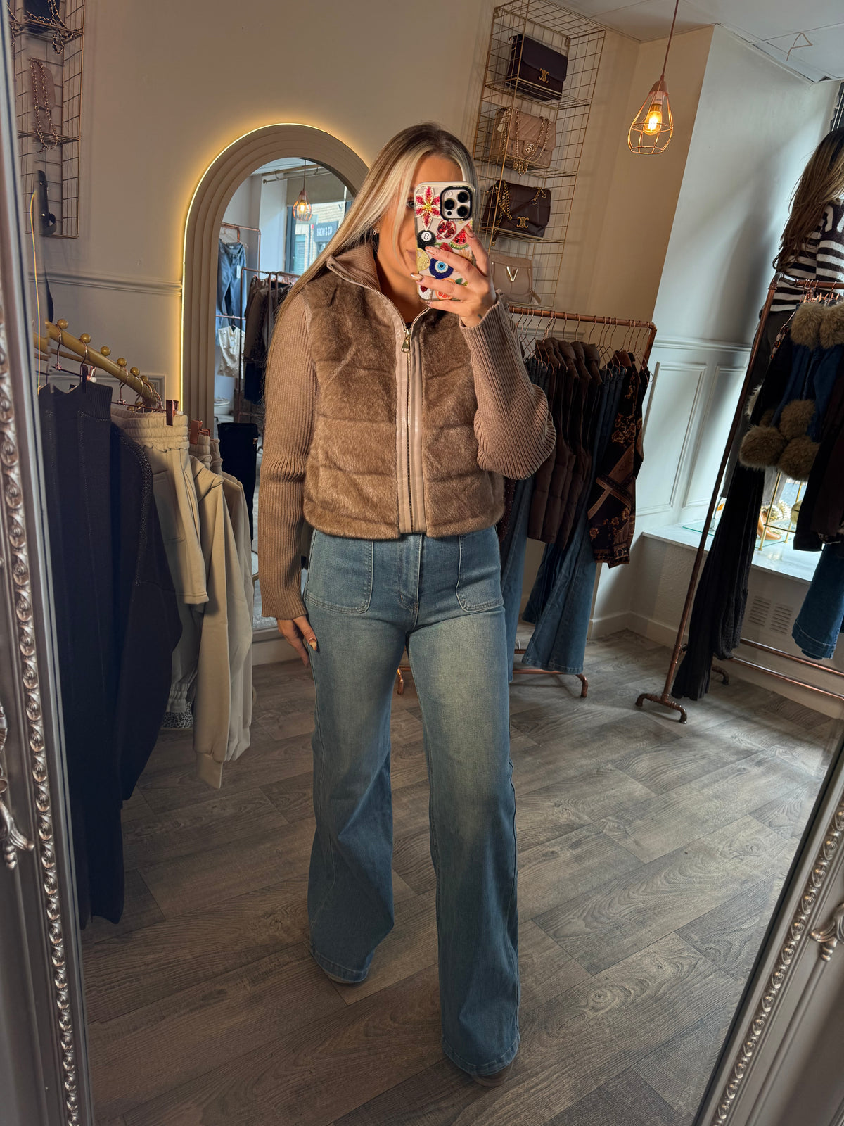 Tan LUXE Faux Fur Jacket with Detachable Arms