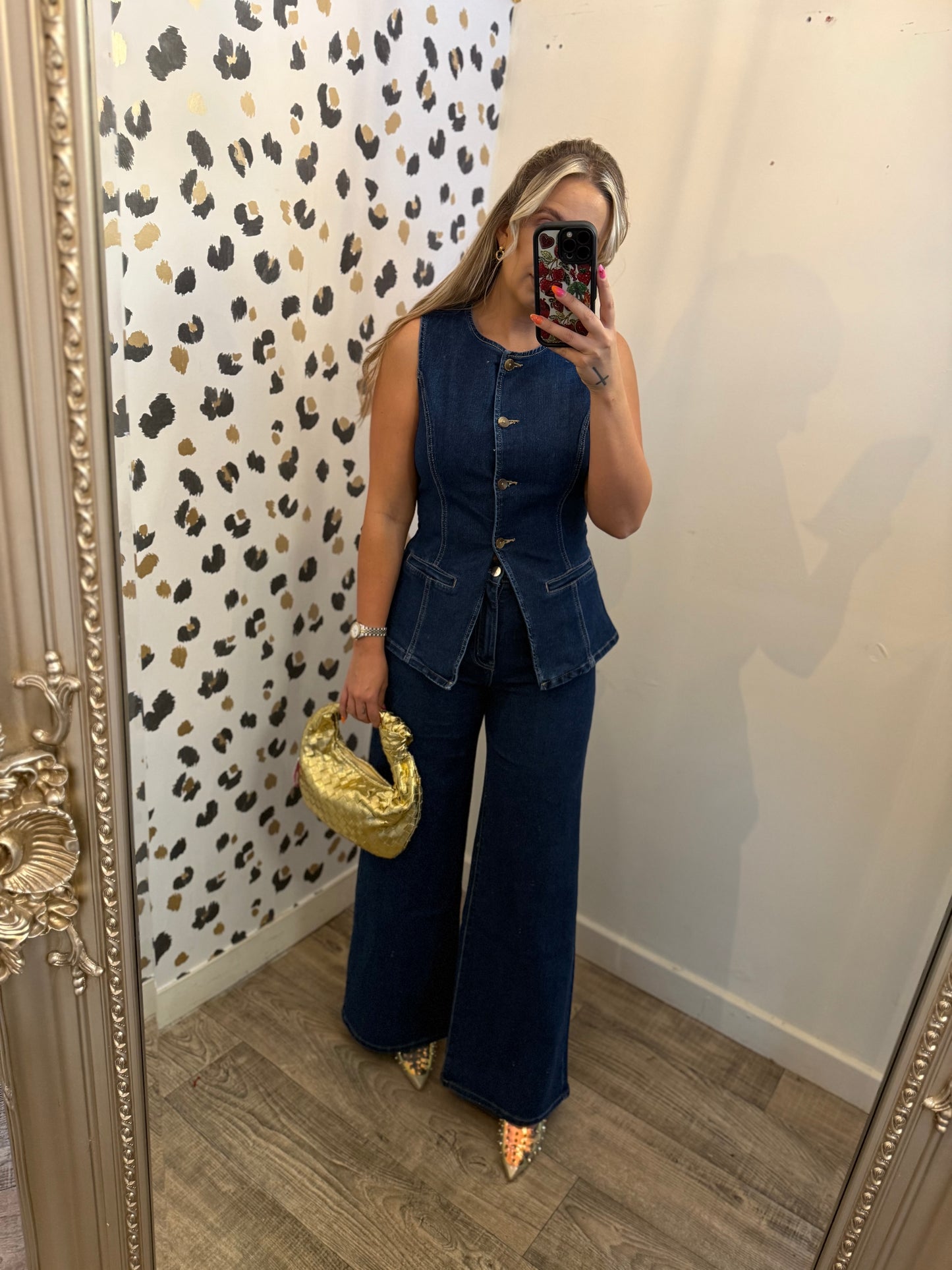 Denim Waistcoat with gold buttons