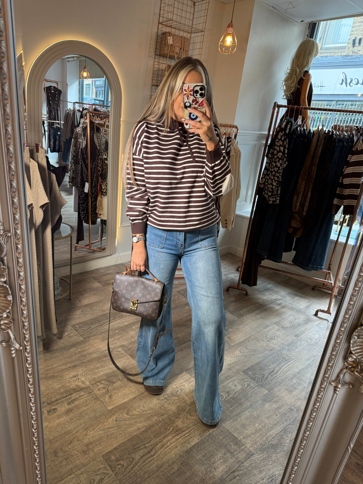 Stripe Knitted Hoody Brown