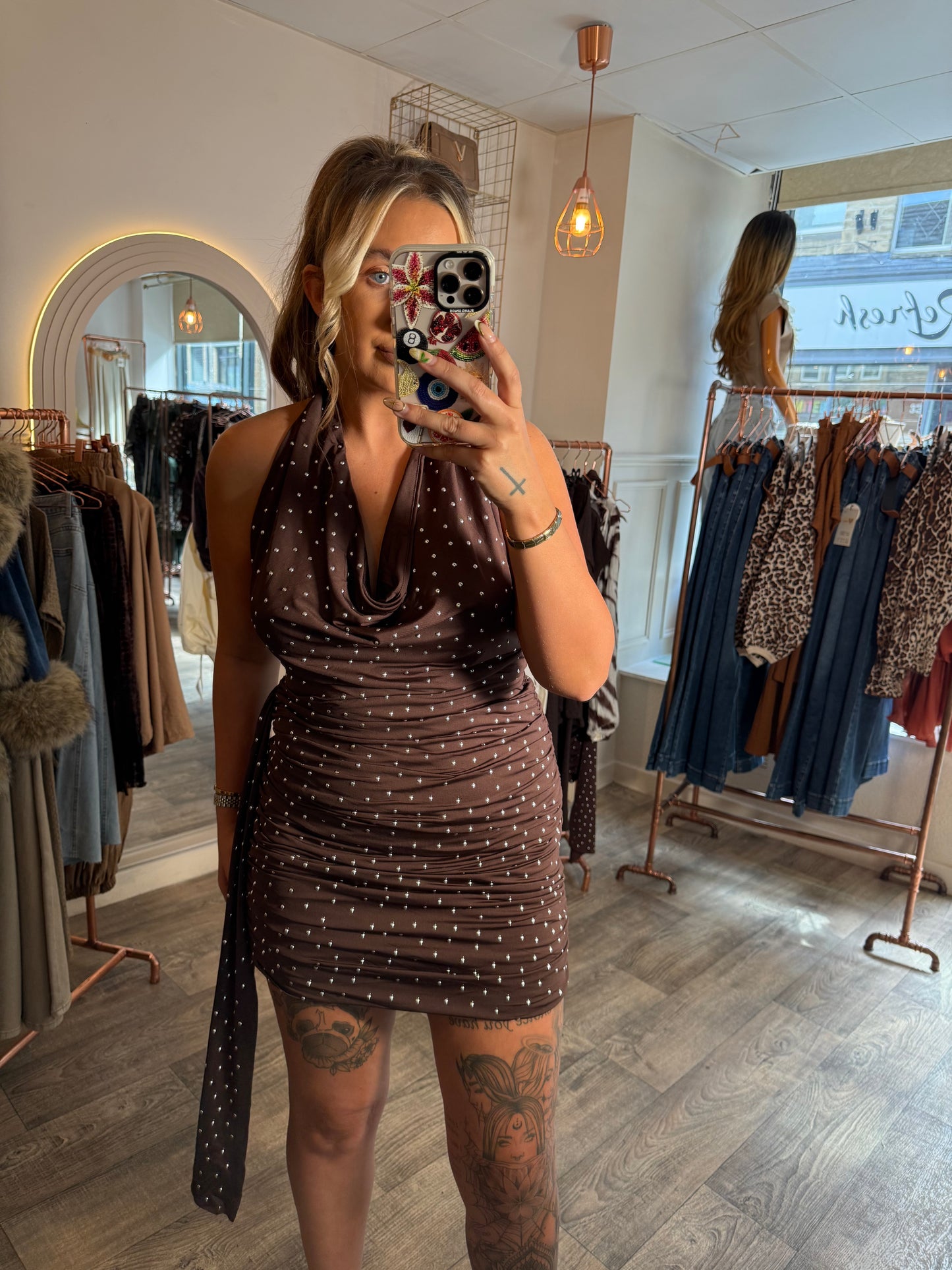 Chocolate Stud Sash Dress