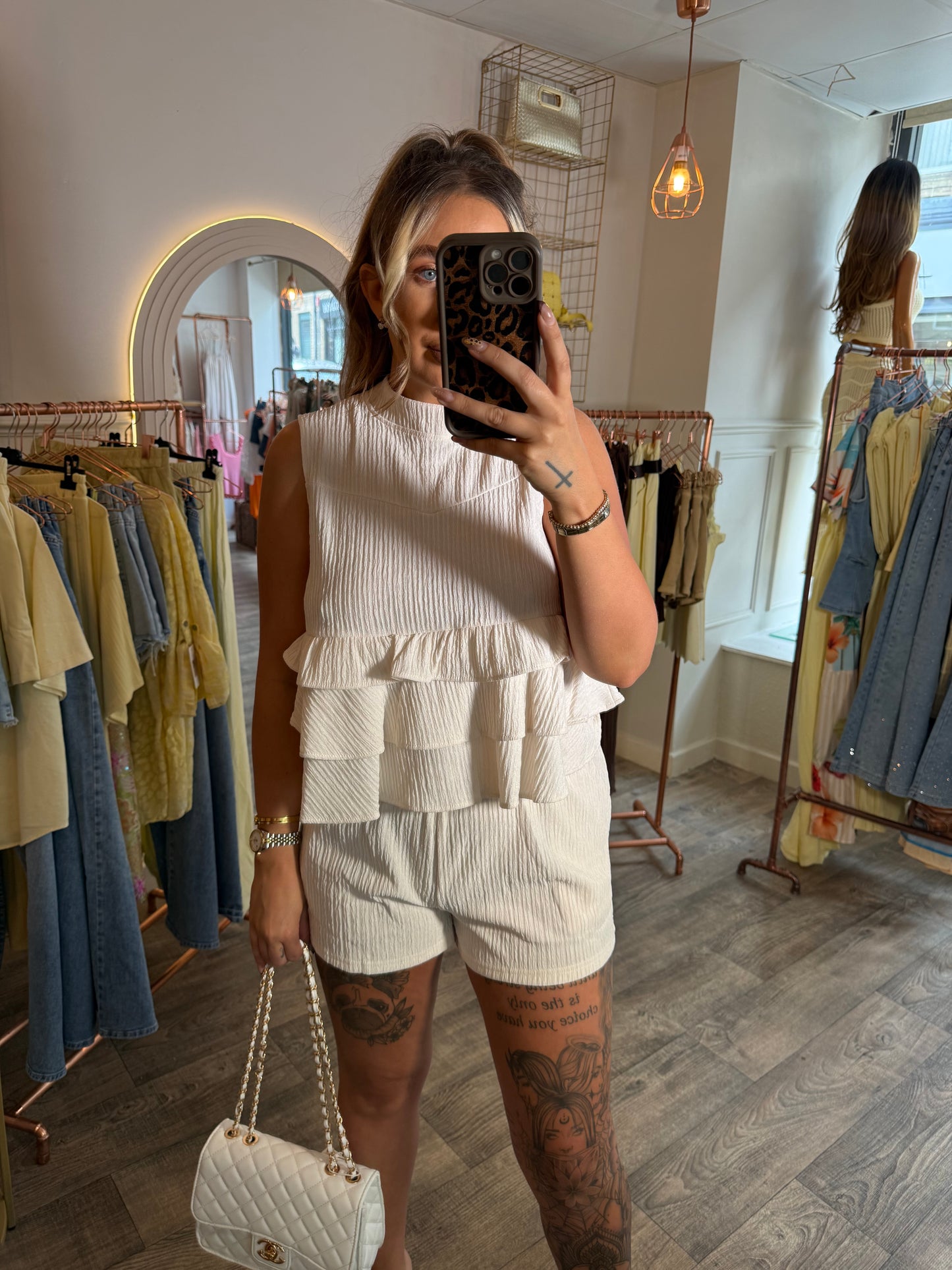 Cream Frill Short & Top Set