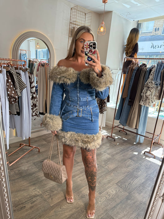 The JASMINE Denim Fur Detail LUXE Set