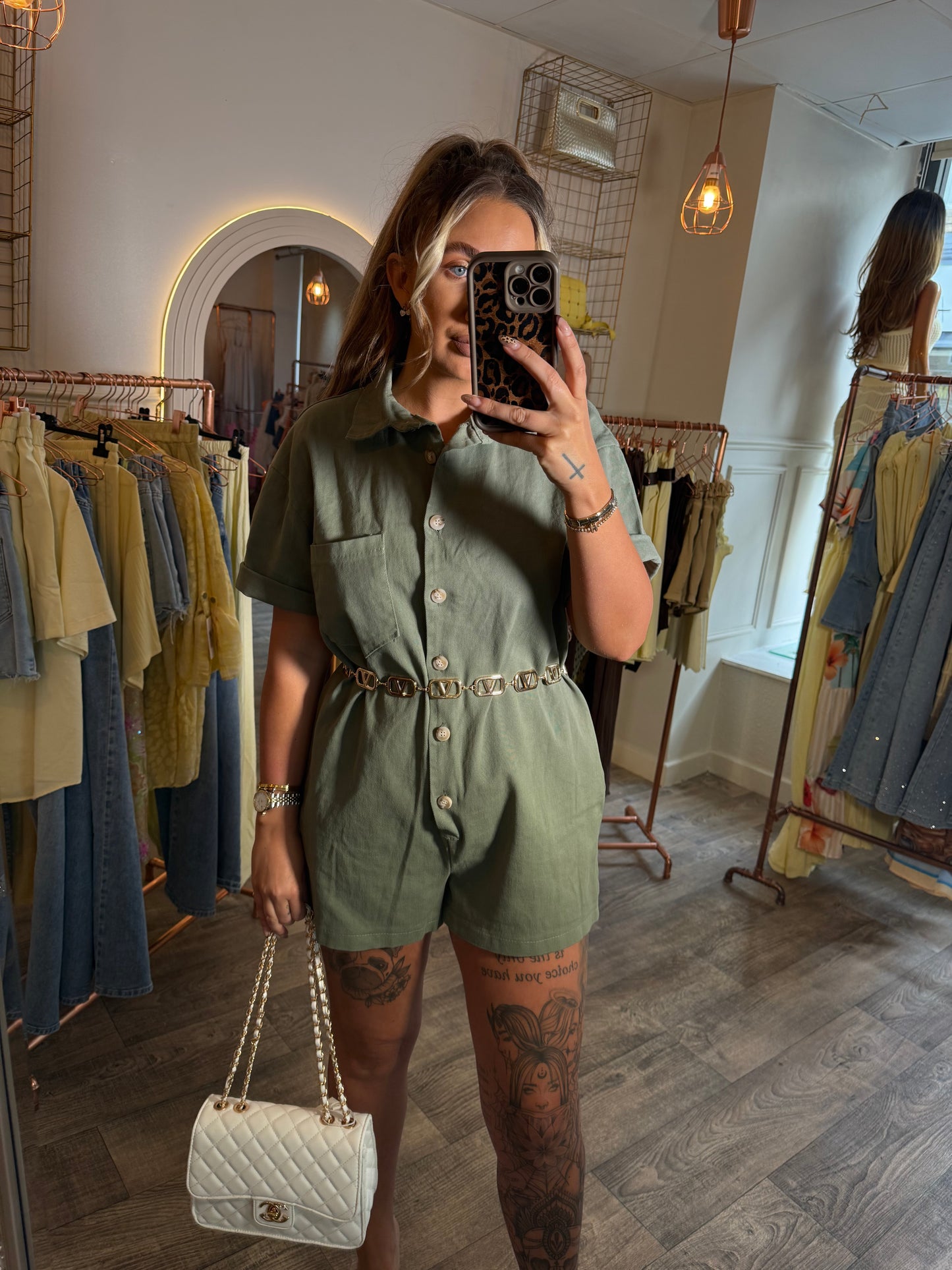 Khaki Denim Oversized Playsuit