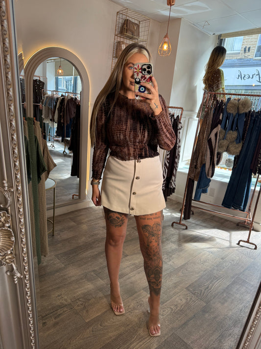 Brown Mesh TyeDye Crop Top
