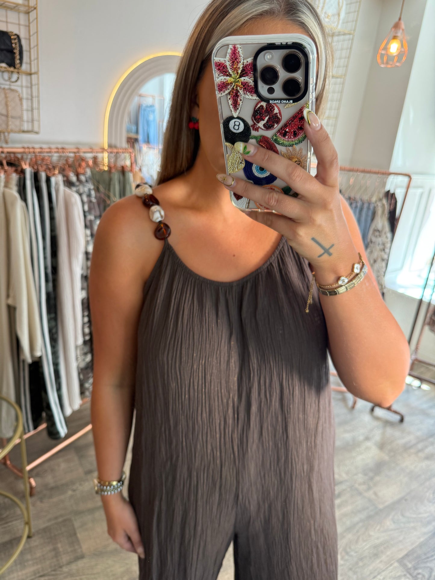 Chocolate Jumpsuit With Bead Detail