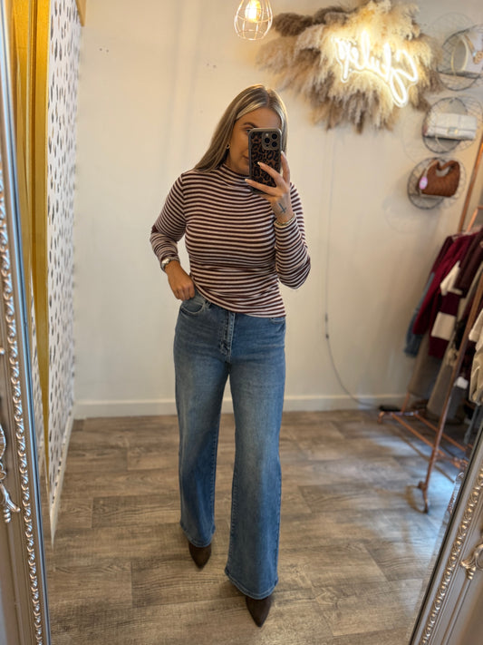 Stripe Brown & Nude Top