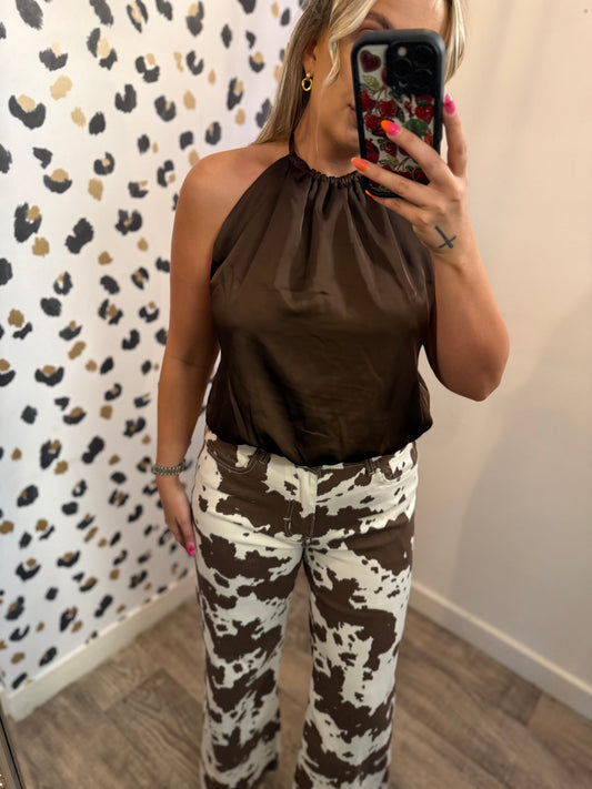 Brown backless Silk top
