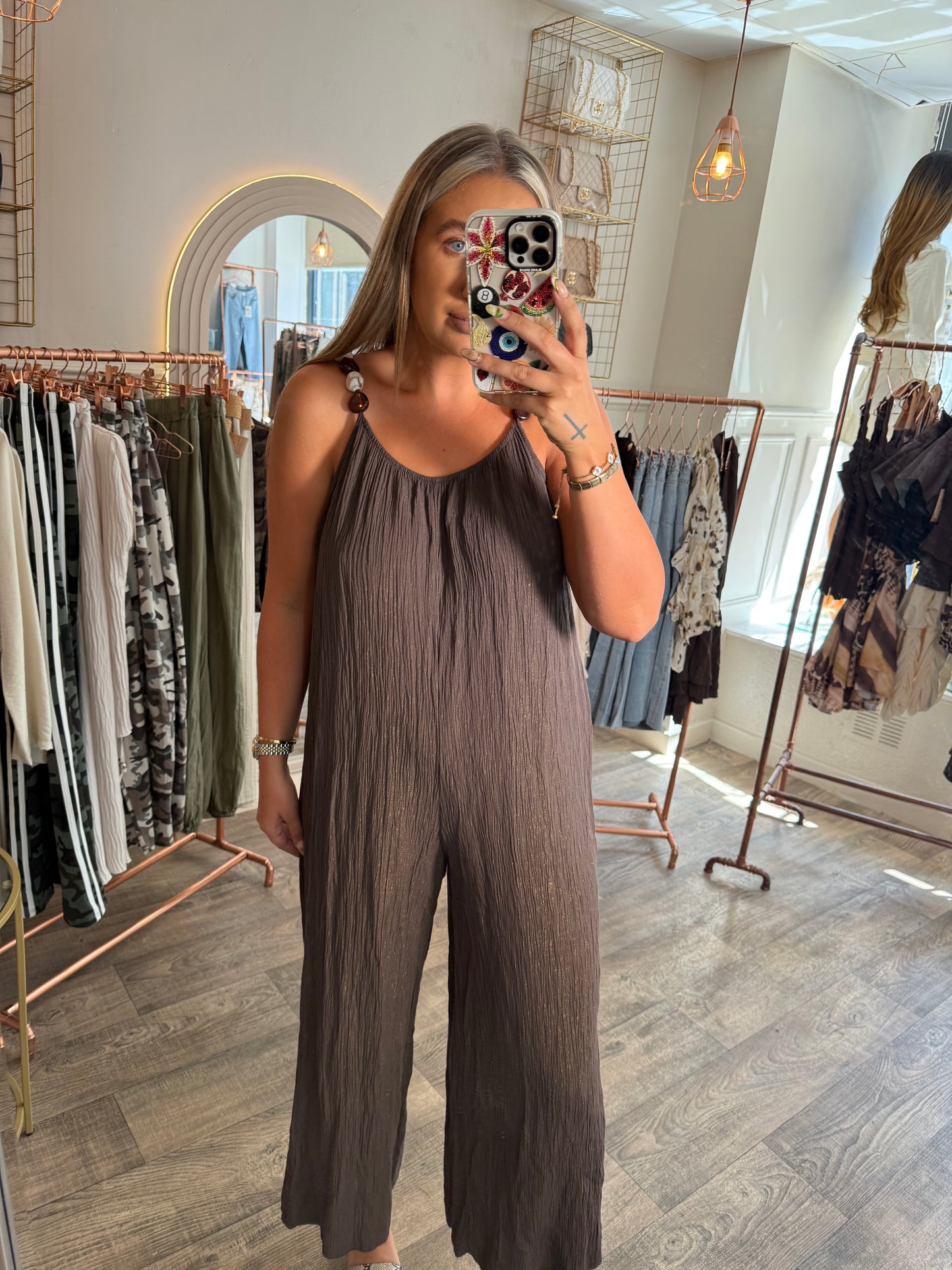 Chocolate Jumpsuit With Bead Detail