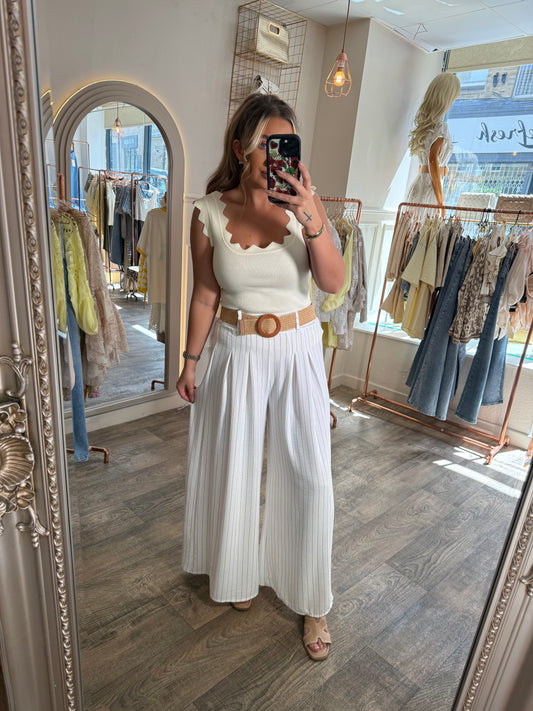 Pin Stripe Belted Pants