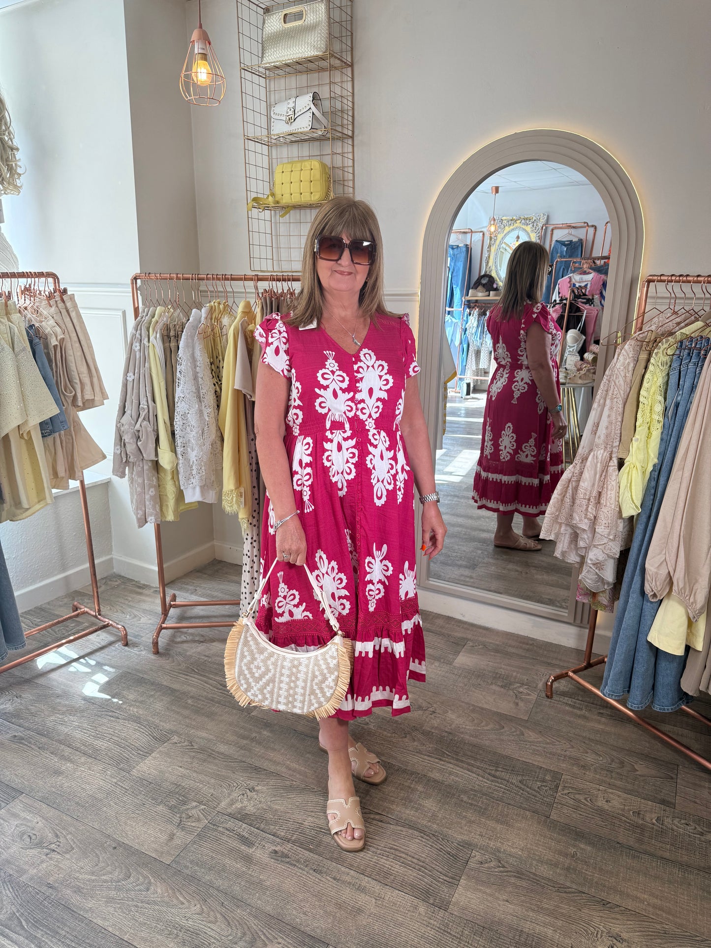 Pink & White Midi Dress