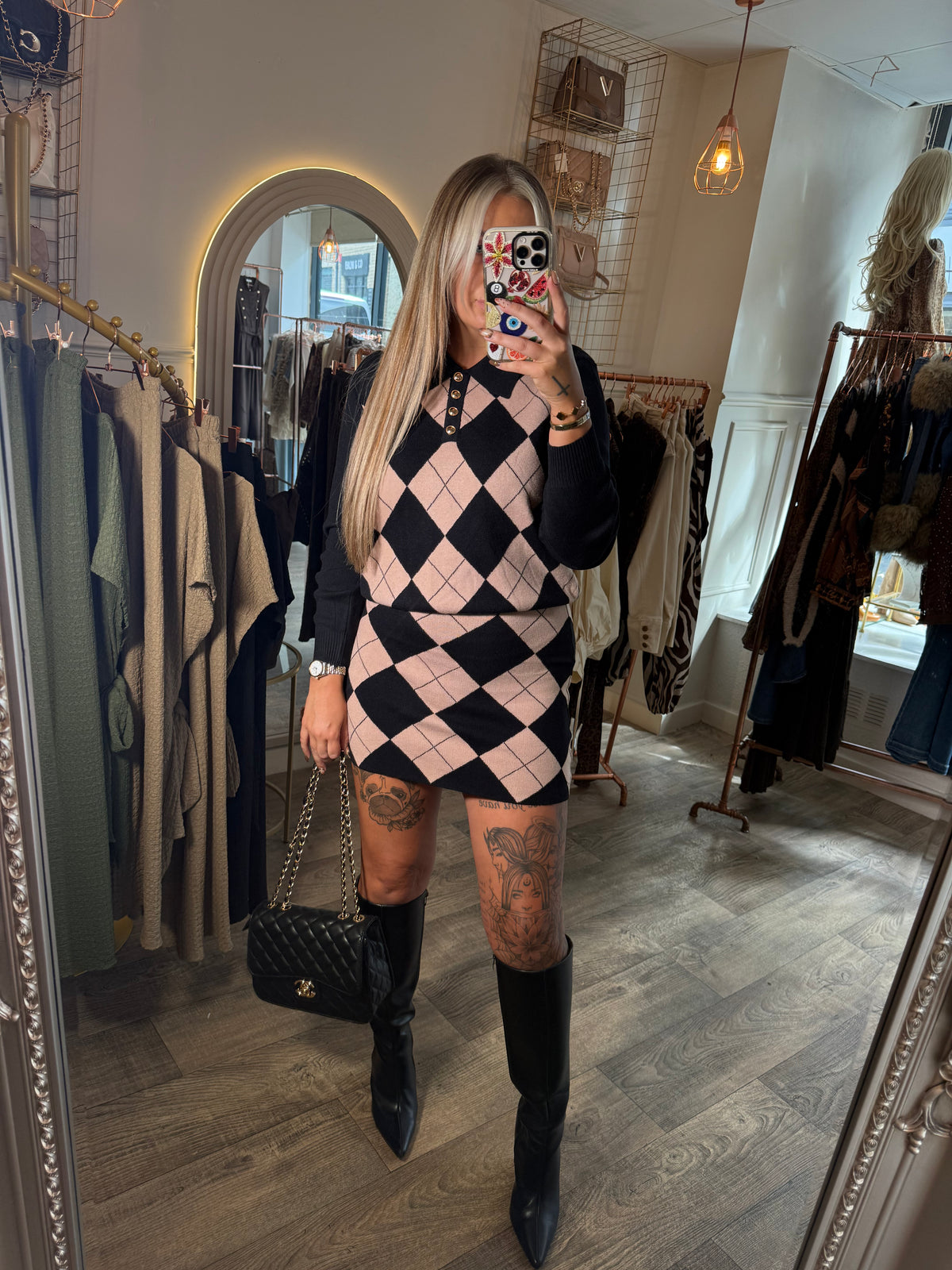 Diamond Print Knitted Set