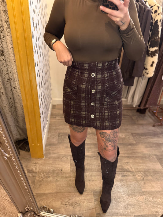 Brown & Gold Check Skirt