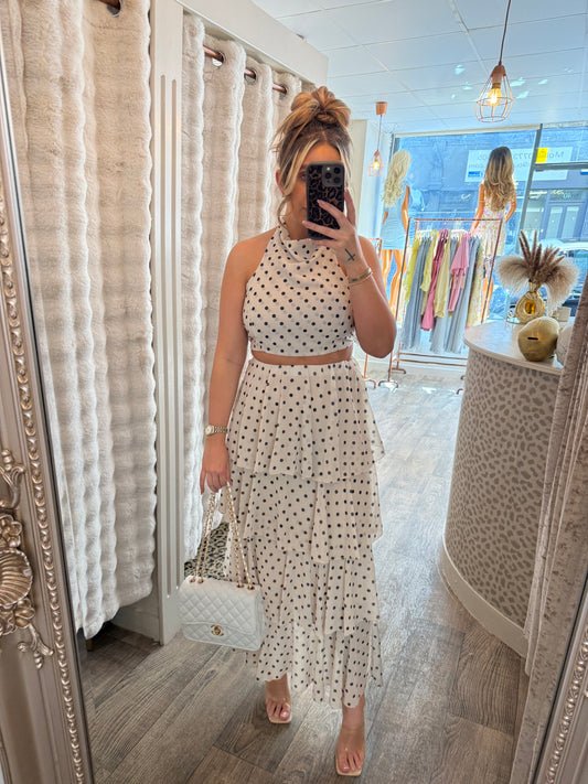 Polka Dot Frill Skirt Backless Top Set