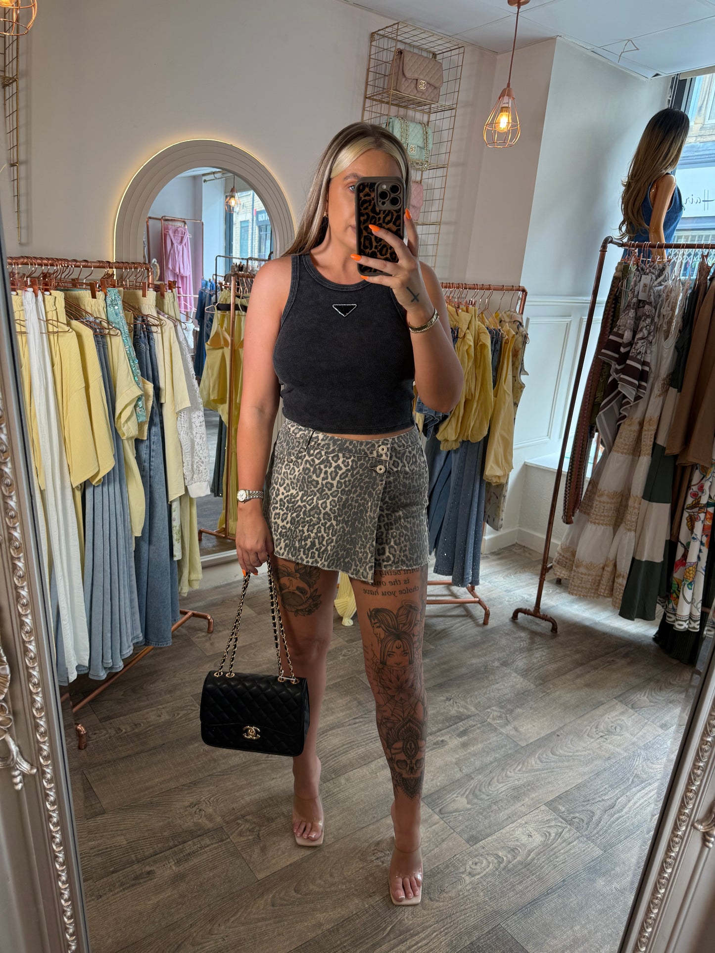 Leopard Denim Skort