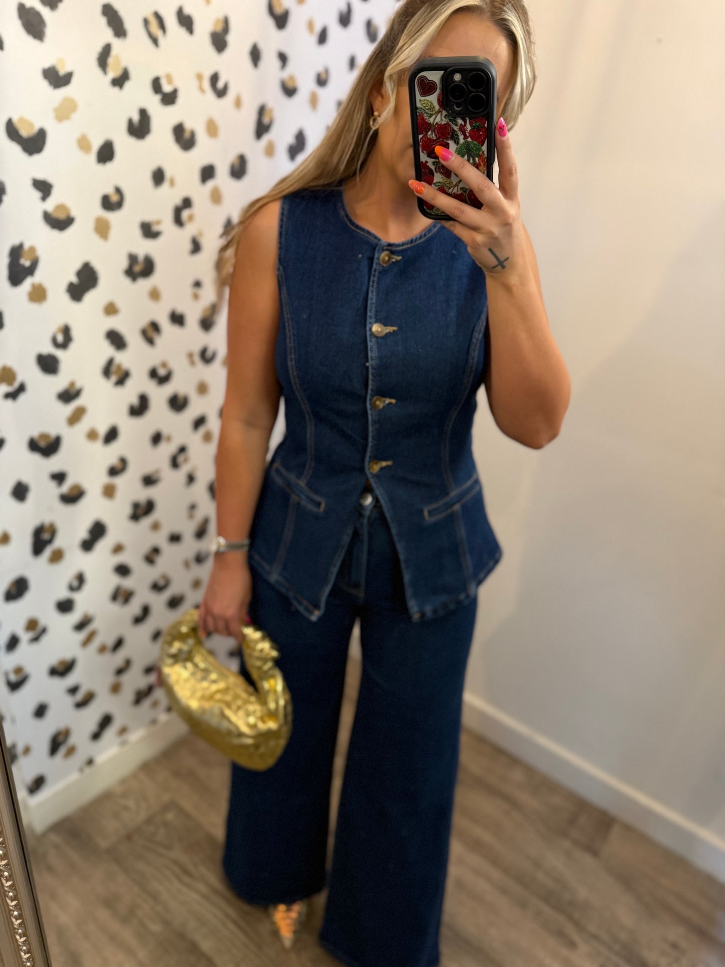 Denim Waistcoat with gold buttons