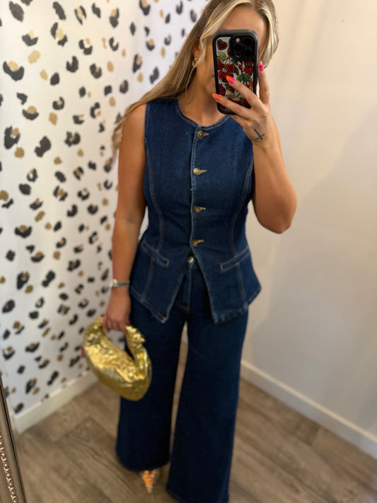 Denim Waistcoat with gold buttons