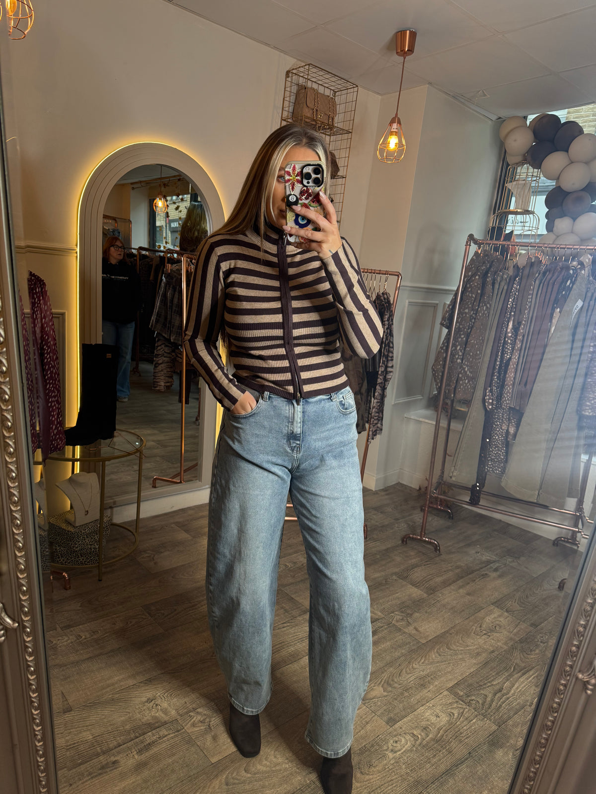 Stripe Zipup Jumper Brown/Beige