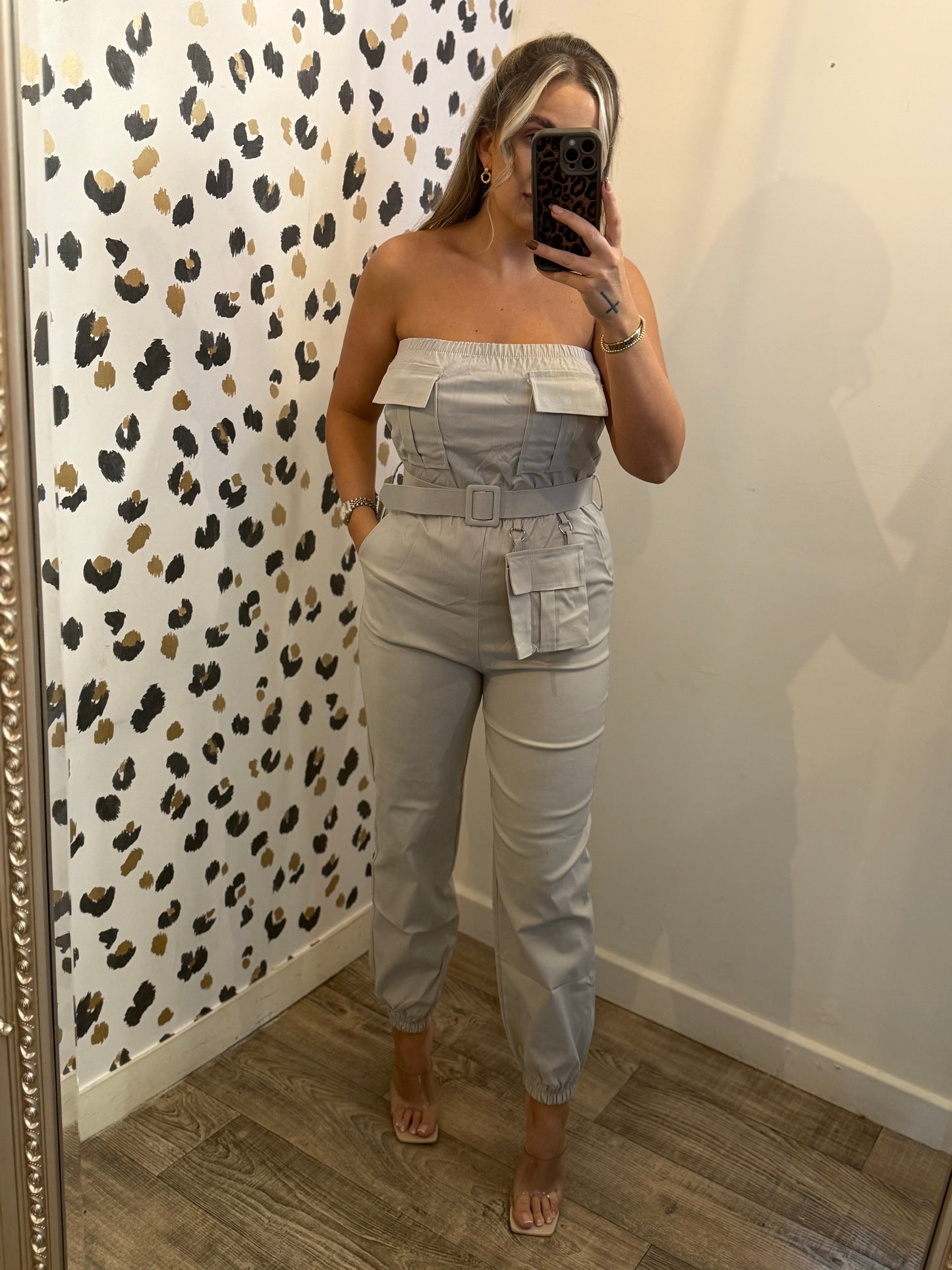 Beige Cargo Jumpsuit