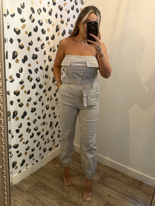 Beige Cargo Jumpsuit