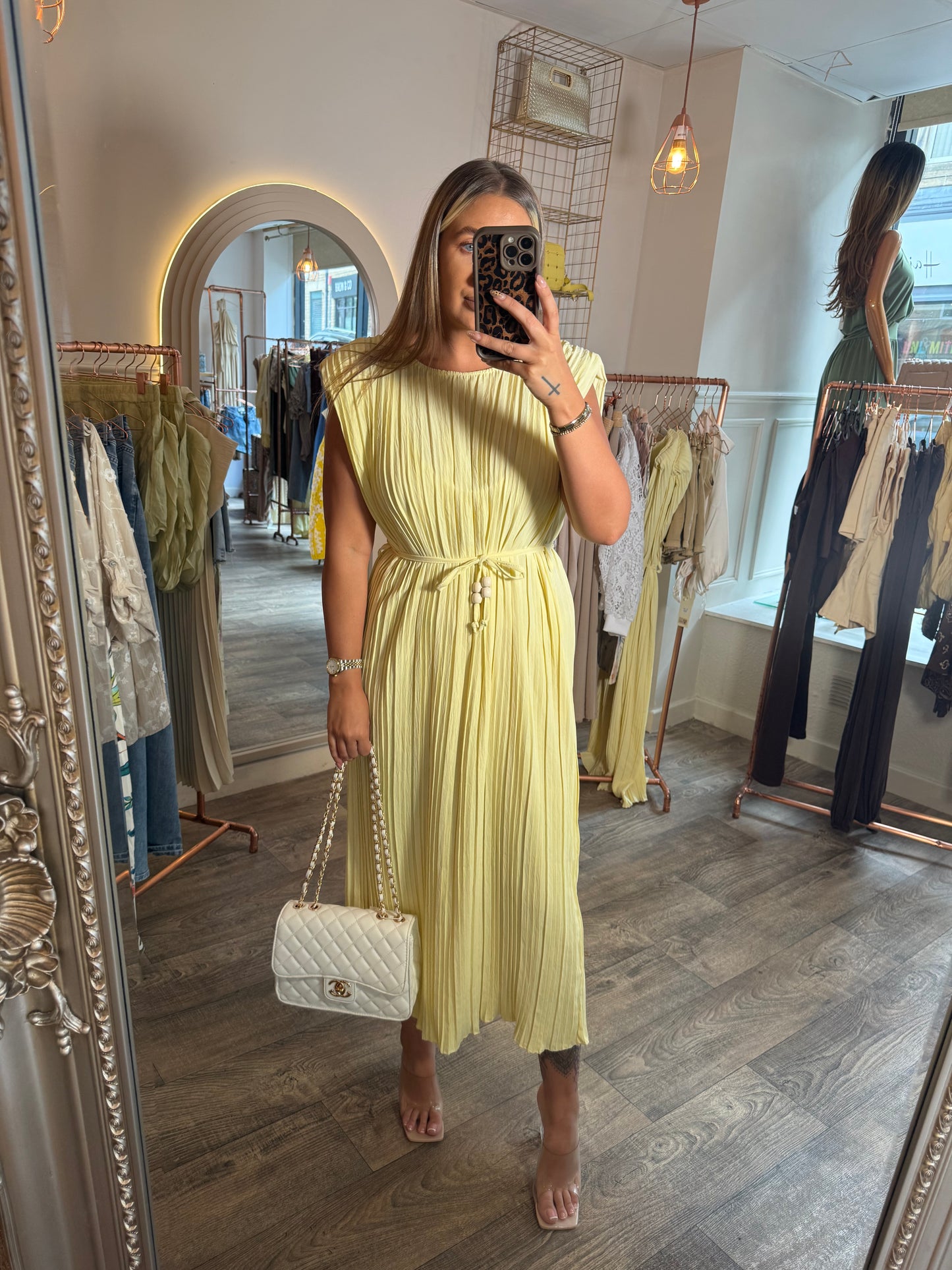 Lemon Pleat Dress with Pleat