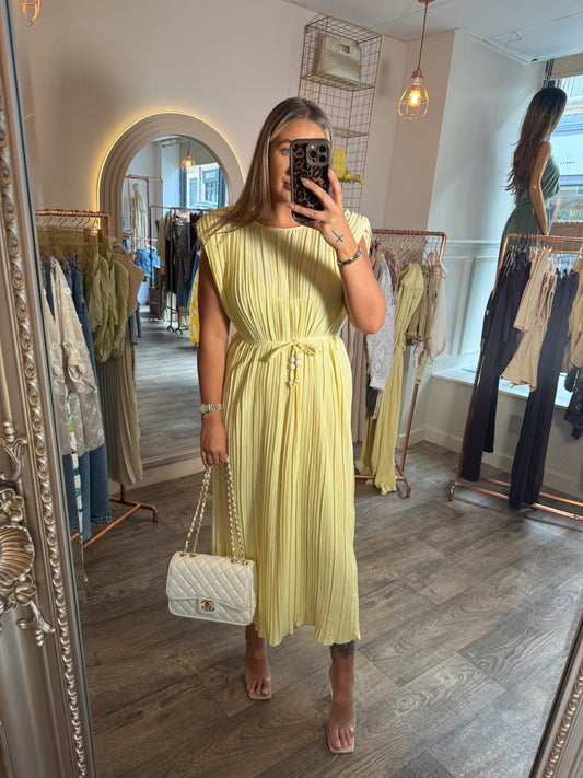 Lemon Pleat Dress with Pleat