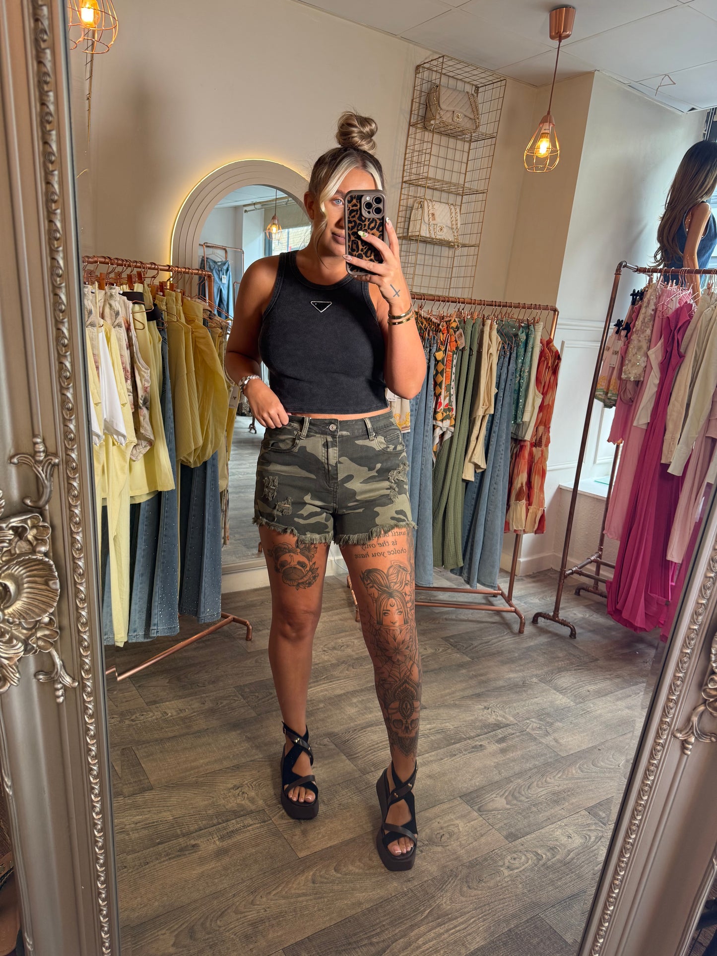 Camo Ripped Denim Short