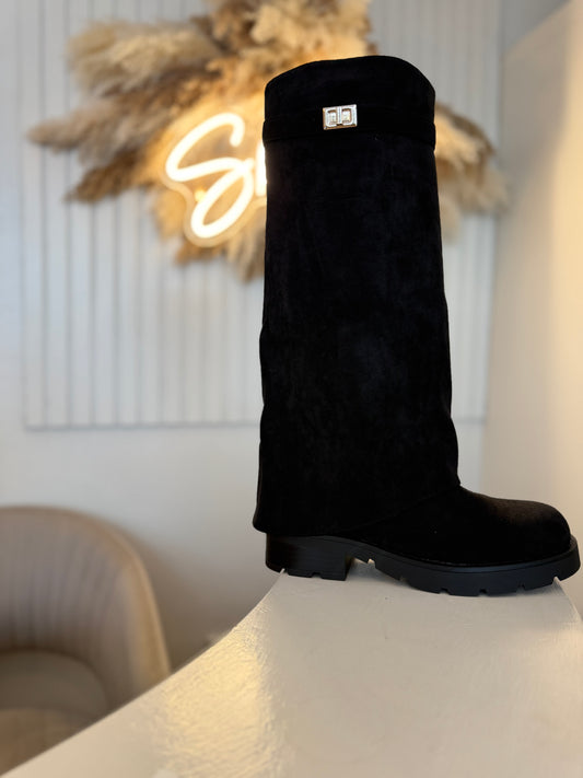 Black Fold Over Suede Boots