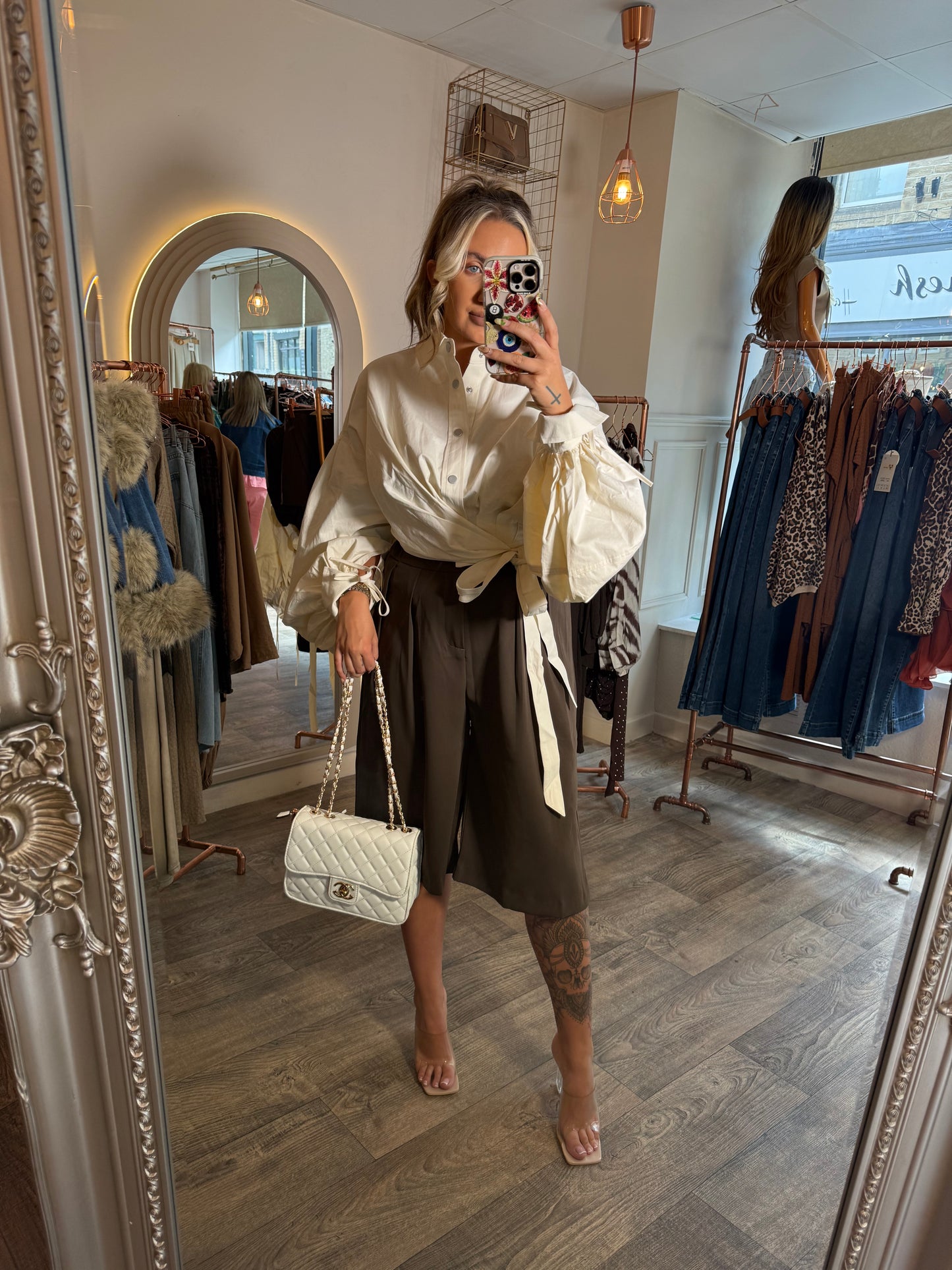 Wrap Tye Balloon Crop Shirt