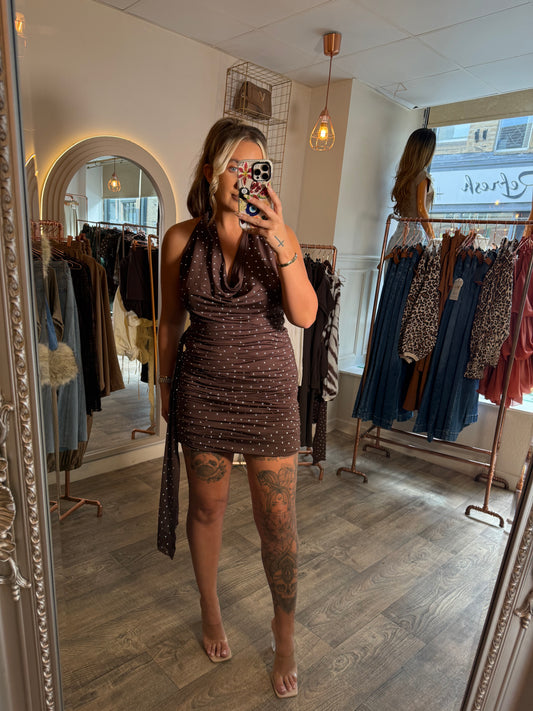 Chocolate Stud Sash Dress