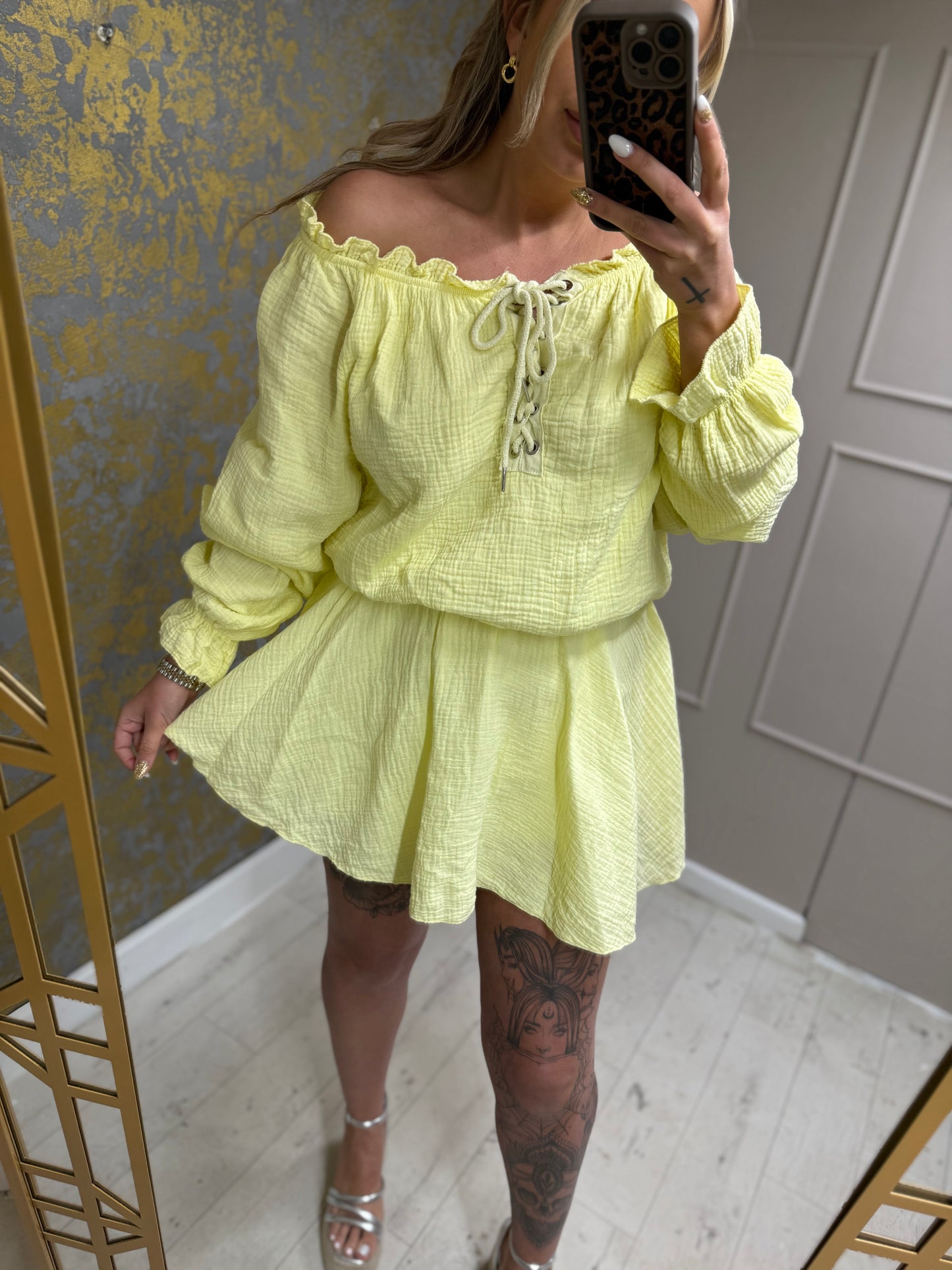Lace Up Cheesecloth Playsuit Yellow